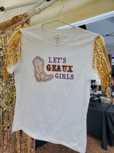 Load image into Gallery viewer, Glitter Cowboy Boot Geaux Girls Tiger Gameday T Shirt w/Sequin Fringe Trim
