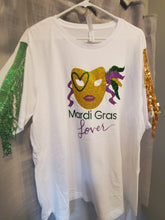 Load image into Gallery viewer, Mardi Gras Lover Sparkle Tee- With Sequin Fringe