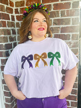 Load image into Gallery viewer, 3 Bow Sequin Mardi Gras Top Lavender