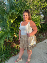 Load image into Gallery viewer, gold-metallic-plus-size-ruffle-sparkle-game day-skirt