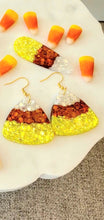 Load image into Gallery viewer, *NEW* Fall Candy Corn Glitter Shiny Resin Drop Dangle Earrings
