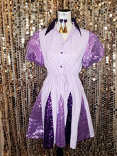 Load image into Gallery viewer, Purple Lilac Sequin Puff Sleeve Dress

