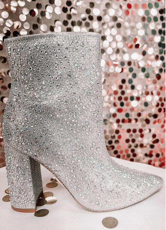 Disco Girl Rhinestone Ankle Booties Silver Eclectic Duo