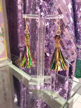 Load image into Gallery viewer, Mardi Gras Metallic Tinsel Tassel Earrings
