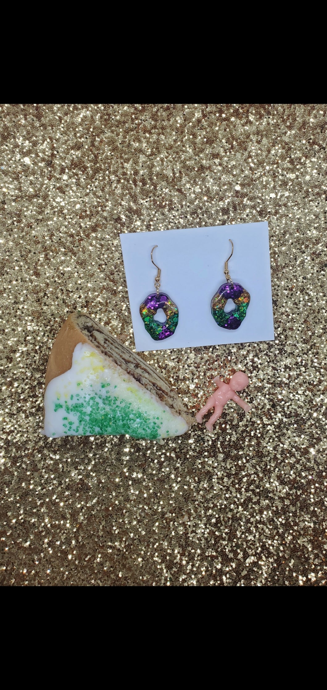 King Cake Dangle Glitter Resin Earrings