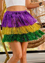 Load image into Gallery viewer, Mardi Gras Color Block Metallic Tinsel Fringe Skirt
