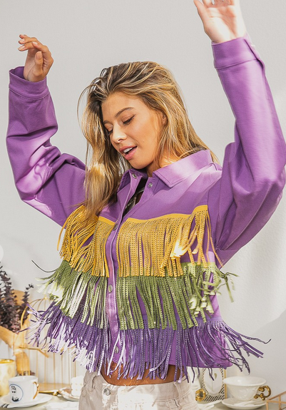 Mardi Gras Tinsel Fringe Long Vest