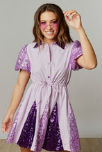 Load image into Gallery viewer, Purple Lilac Sequin Puff Sleeve Dress
