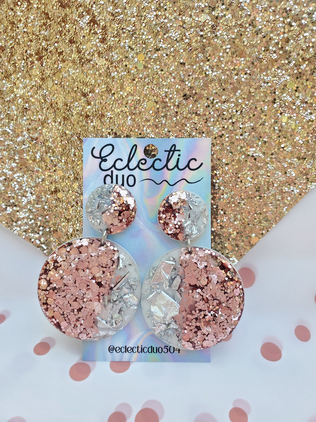 Round Abstract Glitter Foil Sparkle Dangle Earrings