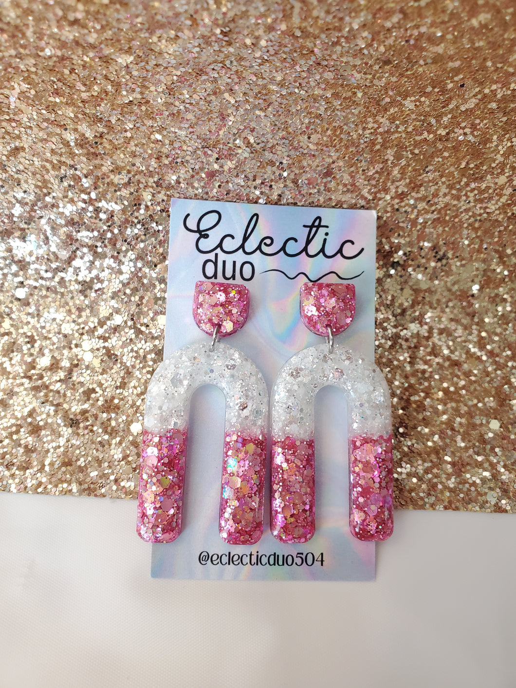 Hot Pink Rainbow Glitter Resin Dangle Earrings