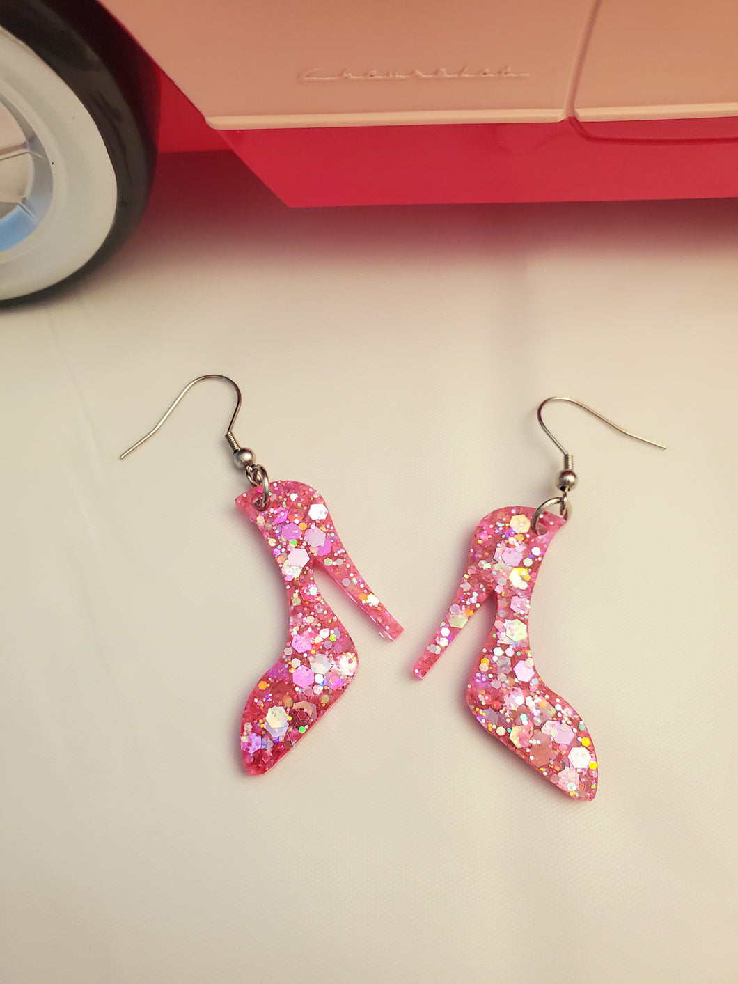 Hot Pink Glitter Barbie Shoes Dangle Earrings