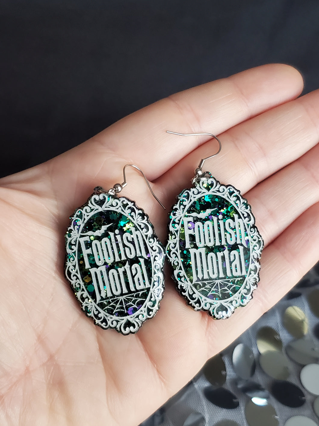 Foolish Mortal Haunted Dangle Glitter Resin Earrings