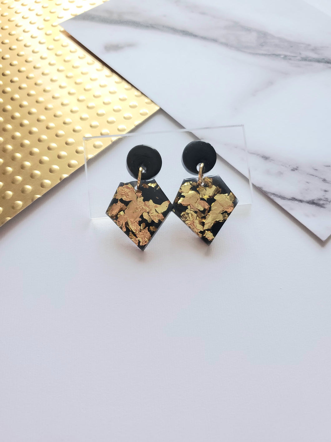 Gemstone Shape Shiny Foil Drop Dangle Earrings