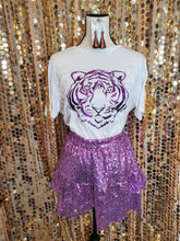 Load image into Gallery viewer, Glitter Tiger Gameday T Shirt Solid Color w/ Sequin Fringe Trim
