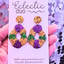 Load image into Gallery viewer, King Cake Dangle Glitter Resin Earrings
