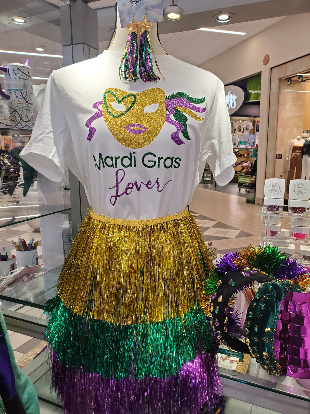 Mardi Gras Lover Sparkle Tee- With Sequin Fringe