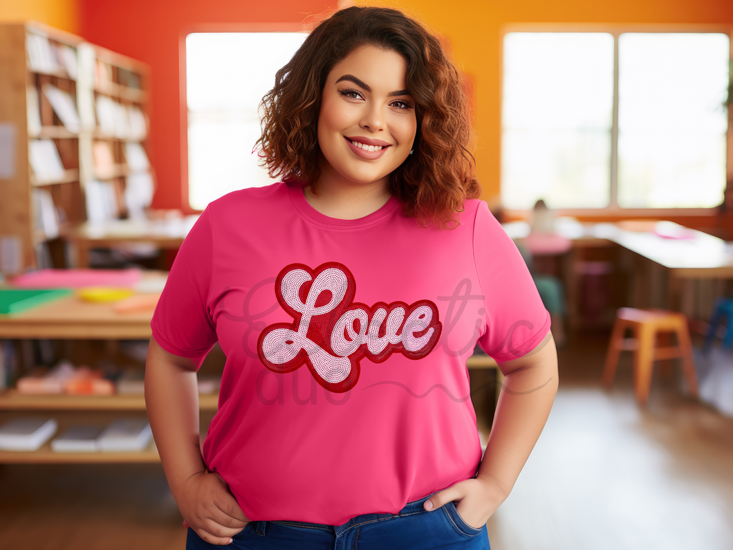 Love Text Pink Valentine's Day Sequin Patch Top