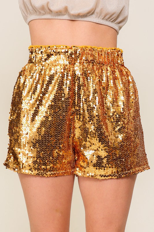 Sparkle Girl High Waisted Sequin Stretch Shorts in Gold