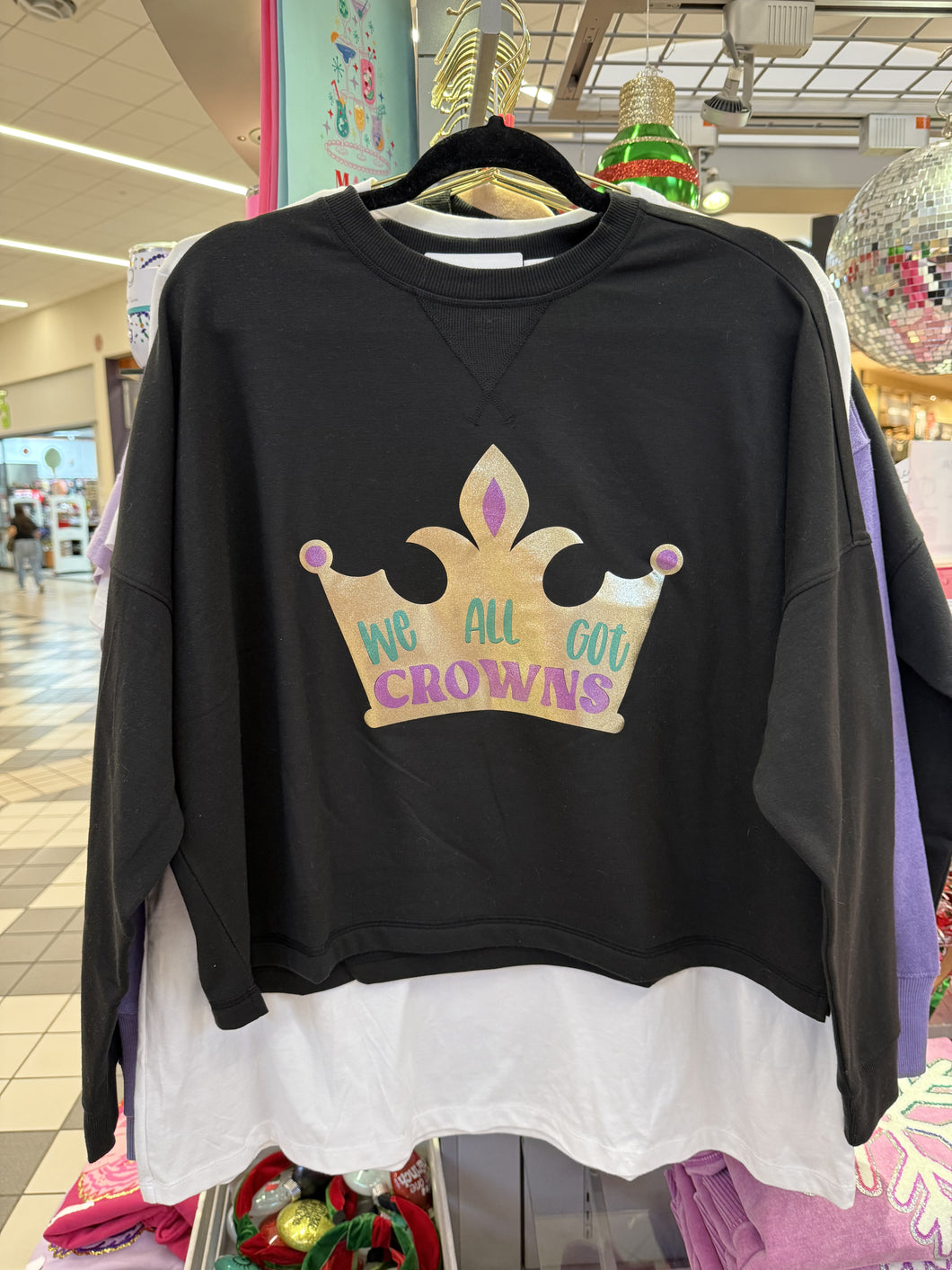 We All Got Crowns  Mardi Gras Crop Tee in Black