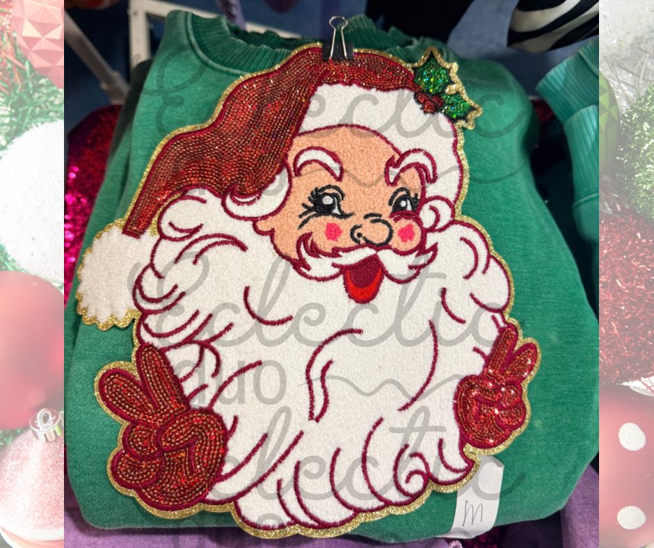 Crewneck Holiday Sparkles Sequin Patch Sweater