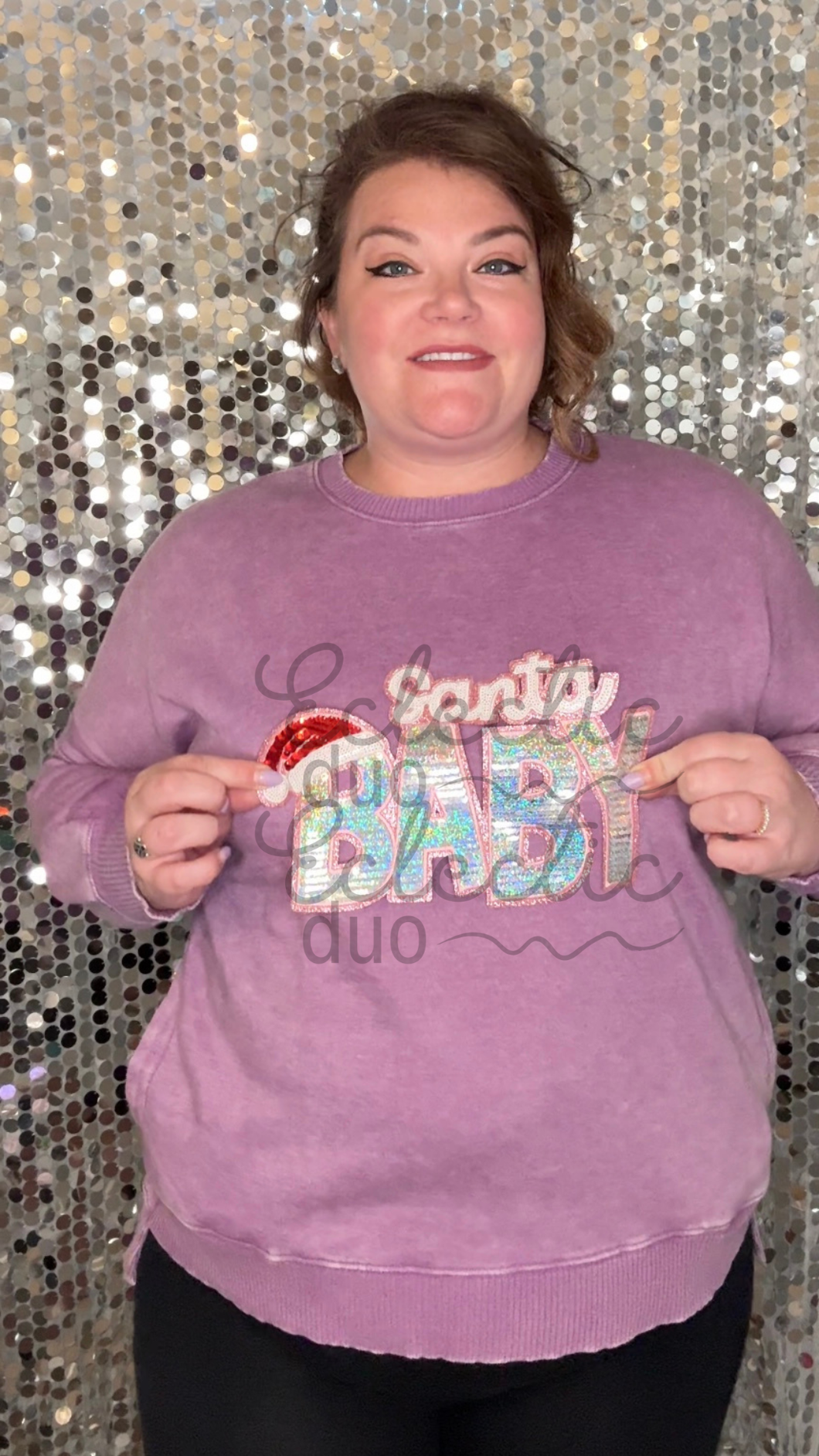 Purple Acid Wash Holiday Sparkles Sequin Patch Sweater