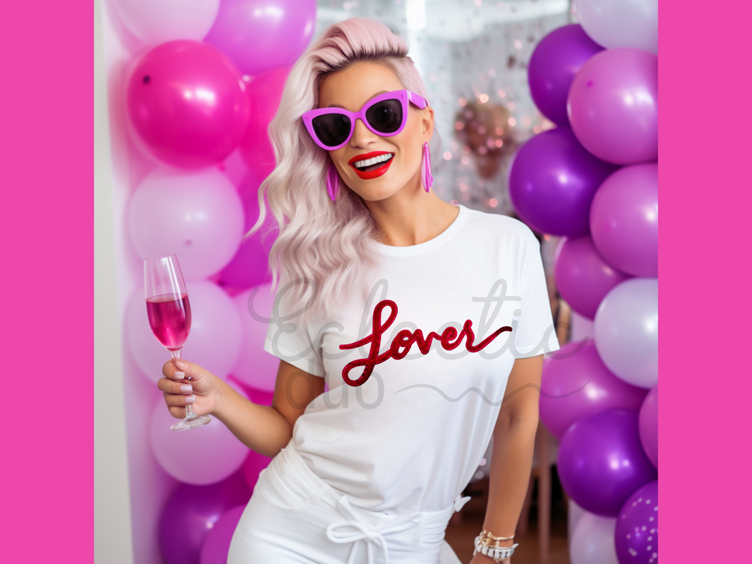 Lover Taylor Script Valentine's Day Sequin Patch Top