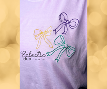 Load image into Gallery viewer, Mardi Bows Embroidered Lavender Tee
