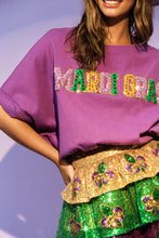 Load image into Gallery viewer, Mardi Gras Patch and Rhinestone Purple Crop Tee
