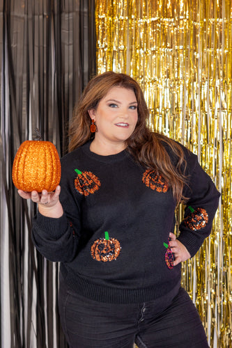 sequin-orange-pumpkin-black-sweater-plus size-top