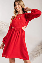 Load image into Gallery viewer, Red Cut Out Midi Dress with Tinsel Sparkle
