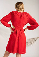 Load image into Gallery viewer, Red Cut Out Midi Dress with Tinsel Sparkle
