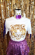 Load image into Gallery viewer, Glitter Tiger Gameday T Shirt Solid Color w/ Sequin Fringe Trim
