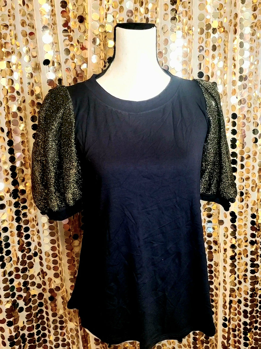 black-top-sparkle-glitter-gold-metallic-puff-sleeve-game day