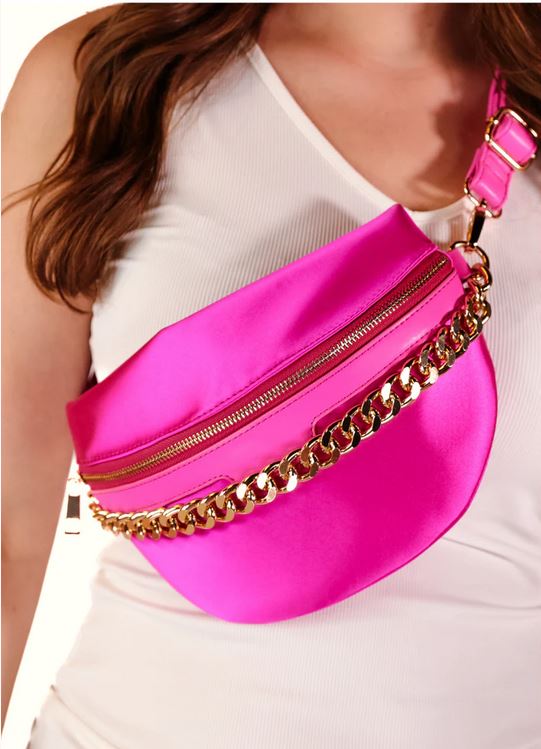 Luxury Queen Satin Bum Bag w/Chain Detail