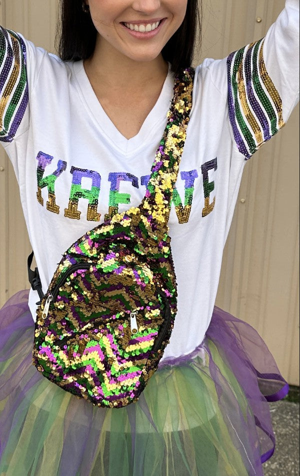 Mardi Gras Sequin Sling Bag Cevron Stripe