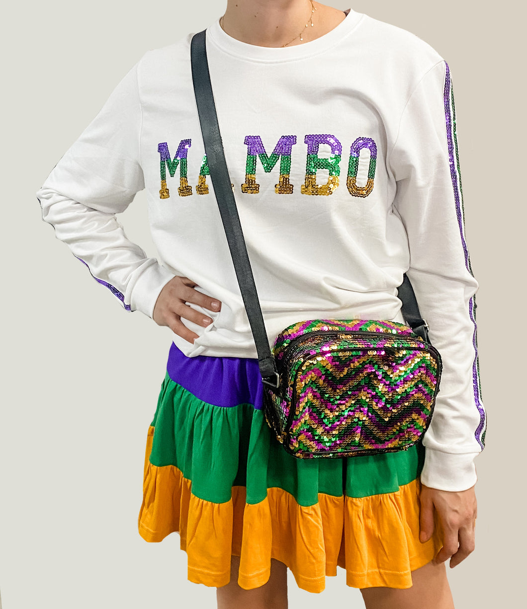Mardi Gras Sequin Crossbody Bag Cevron Stripe
