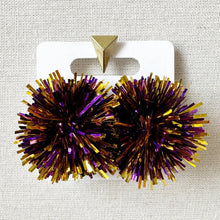 Load image into Gallery viewer, Metallic Tinsel Pom Pom Stud Earrings
