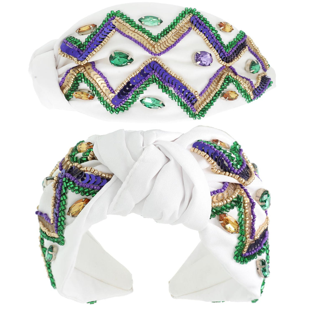 Mardi Gras Beaded Pattern Headband
