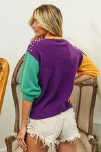 Load image into Gallery viewer, Mardi Gras Pearl Detail Color Block Sweater Top
