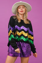 Load image into Gallery viewer, Mardi Gras Sequin Wave Detail Pullover Sweater
