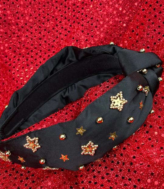 Black & Gold Star Sequin Satin Headband
