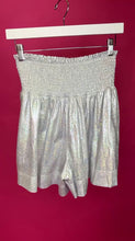 Load and play video in Gallery viewer, silver-metallic-plus-size-sparkle-game day-shorts-high waist
