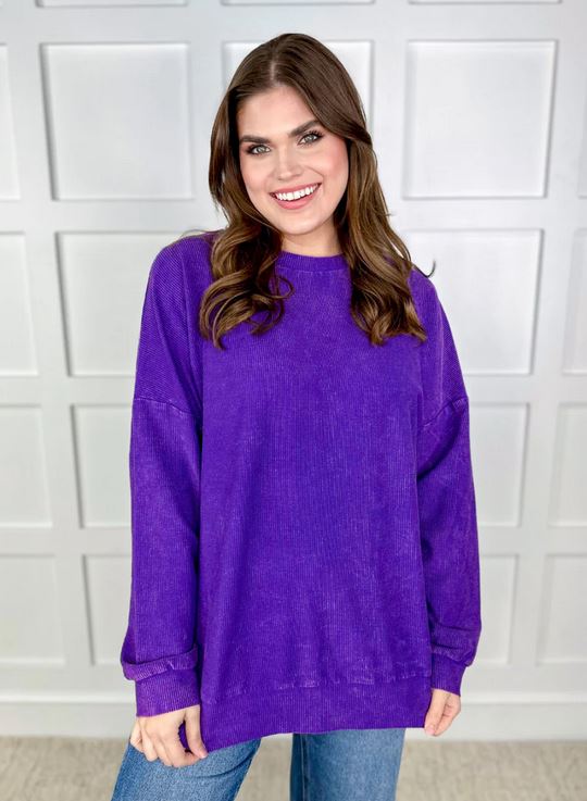 Purple Corded Relaxed Top *Full size run, plus size*