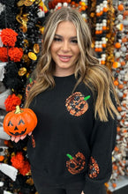 Load image into Gallery viewer, sequin-orange-pumpkin-black-sweater-plus size-top
