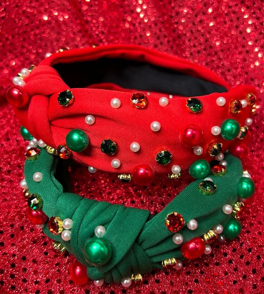 Holiday Knot Gem Pearl Festive Headband