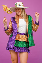 Load image into Gallery viewer, Mardi Gras All Over Sequin Colorblock Blazer

