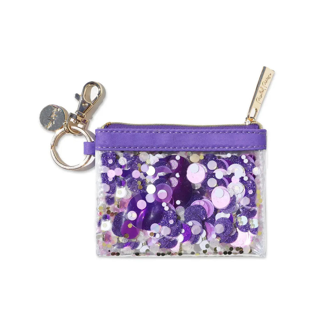 Mini Purple Gold Confetti Sequin Keychain Coin Purse for Clear Bags