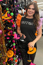 Load image into Gallery viewer, sequin-witch-spooky-halloween-black-purple-orange-top-plus size-top

