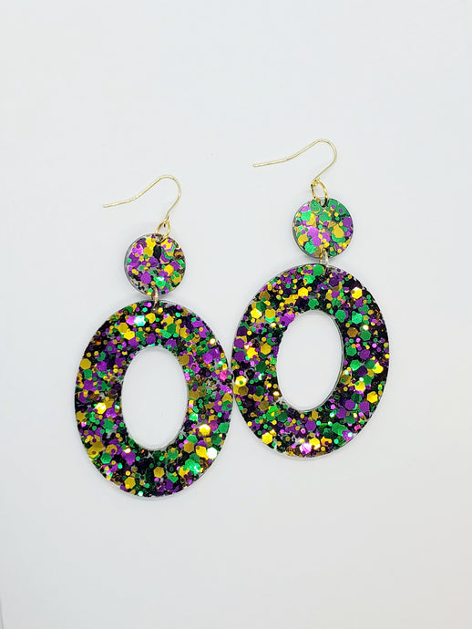 OhhMG Earrings- Mardi Gras Chunky Glitter Large Oval Earrings
