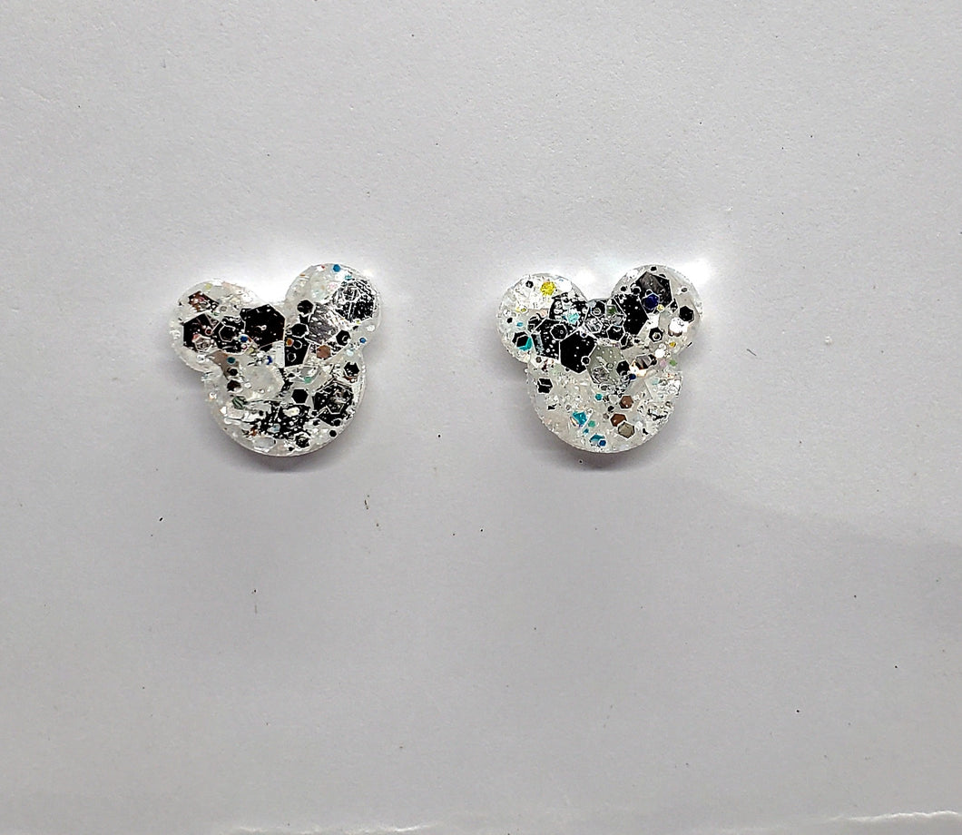 Mouse Ear Stud Earrings- Chunky Glitter Small